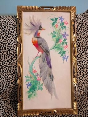 Large Original Vintage Real Bird Feathers Painting! Intricately Hand Layered!